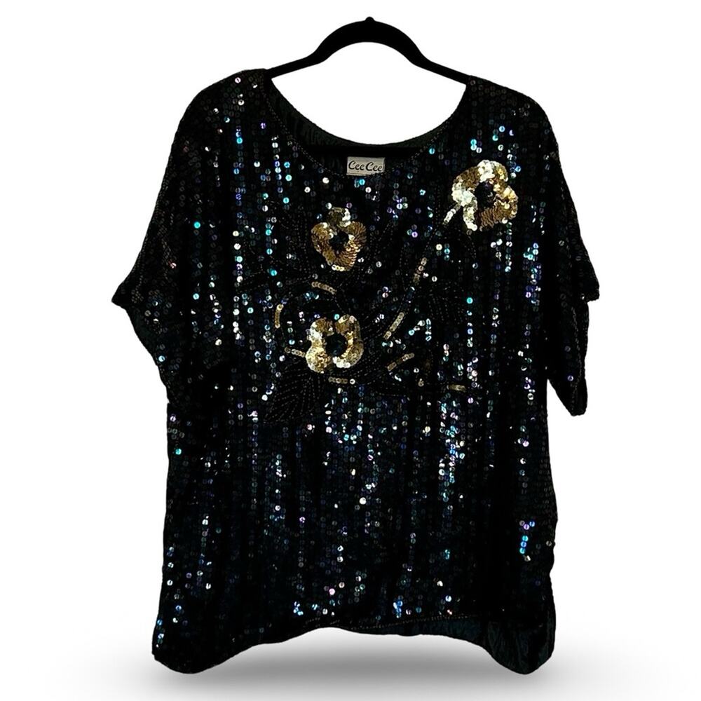 CeeCee Vintage 100% Silk Sequin‎ Beaded Top Plus Size 18 Evening Dressy Glam